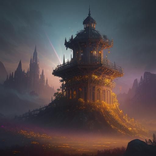 Rainbow Rose in Mystical Garden, Digital Art