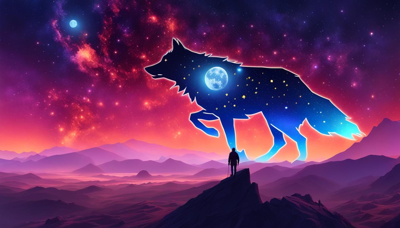 Mystical Night Sky: Constellation Wolf Fantasy Art