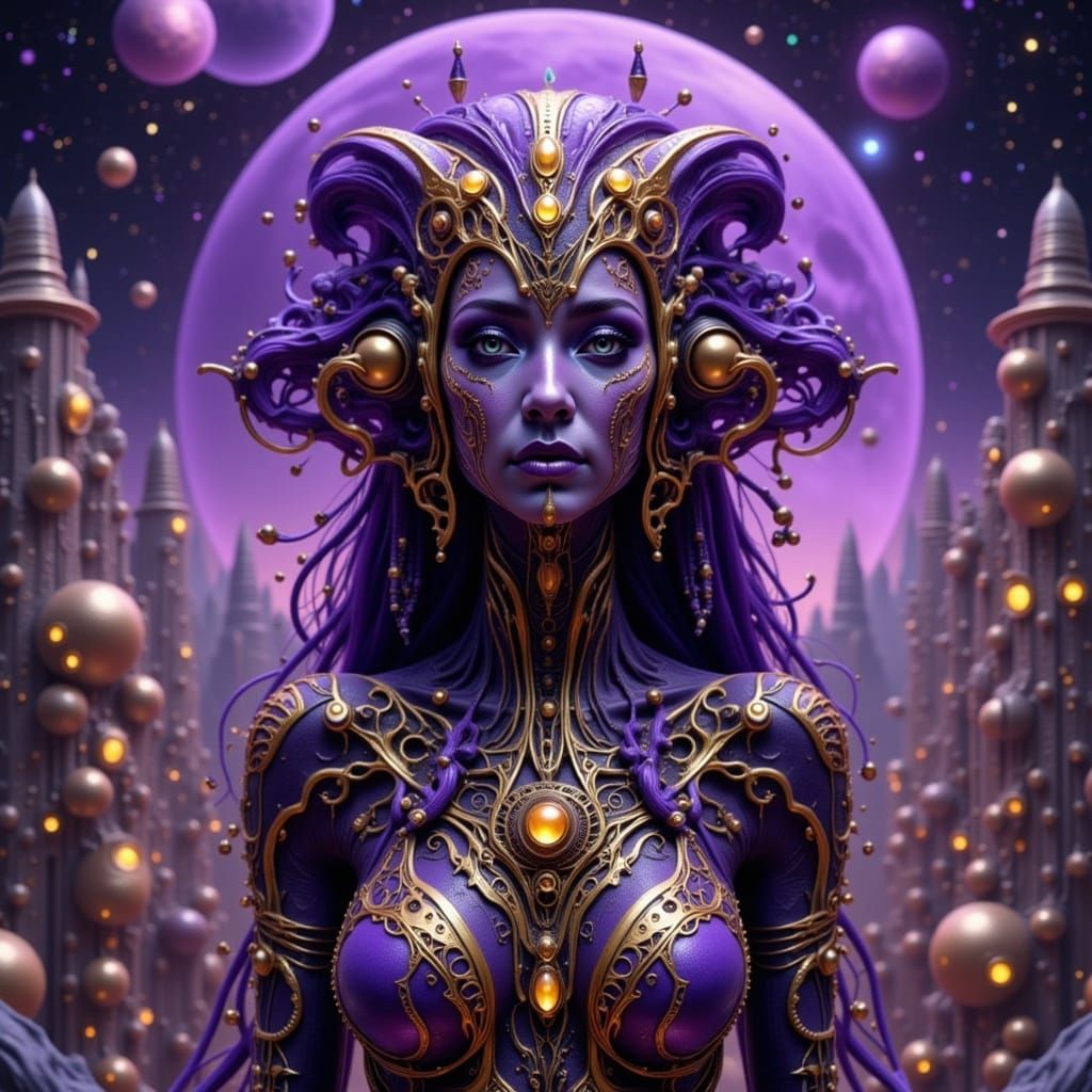 Golden Alien Woman in Sci-Fi City