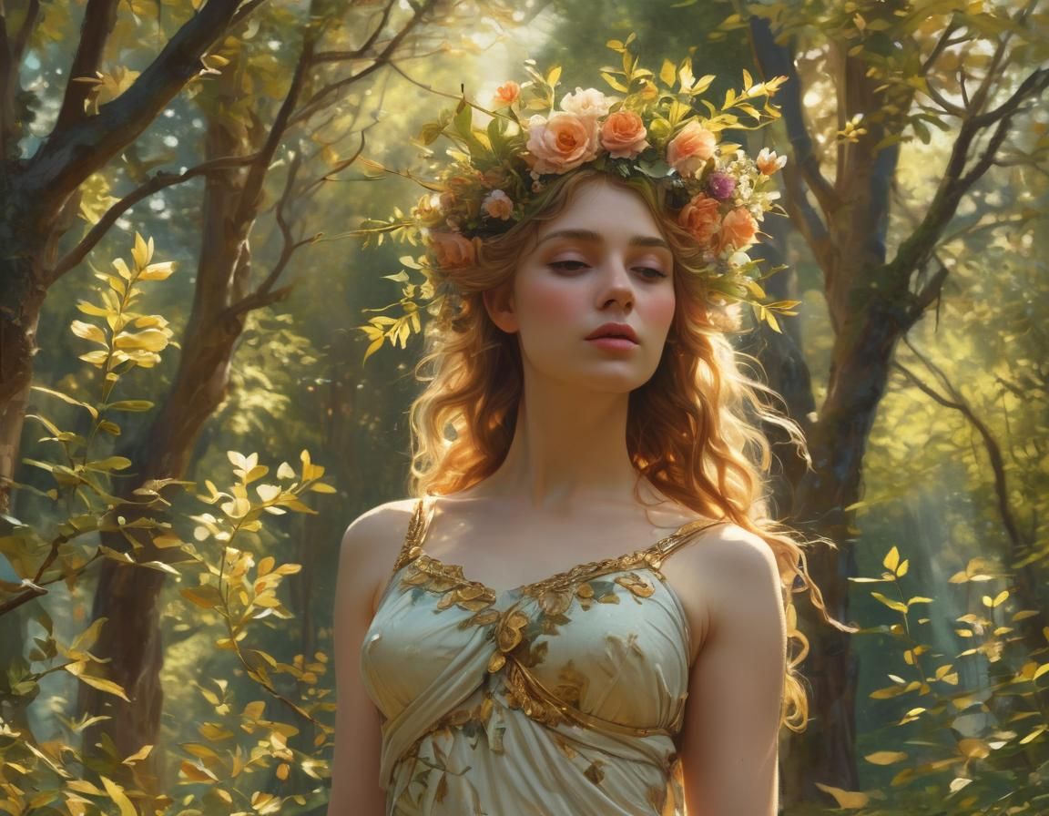 Nymph in Forest Glade as Impressionist Oil Painting