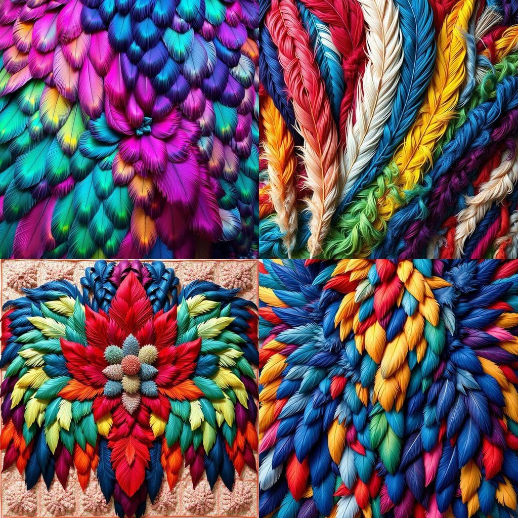 Colorful Feather Patchwork Boucle Artwork