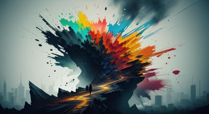 Vibrant Ink Splatter Art with Bold Typography