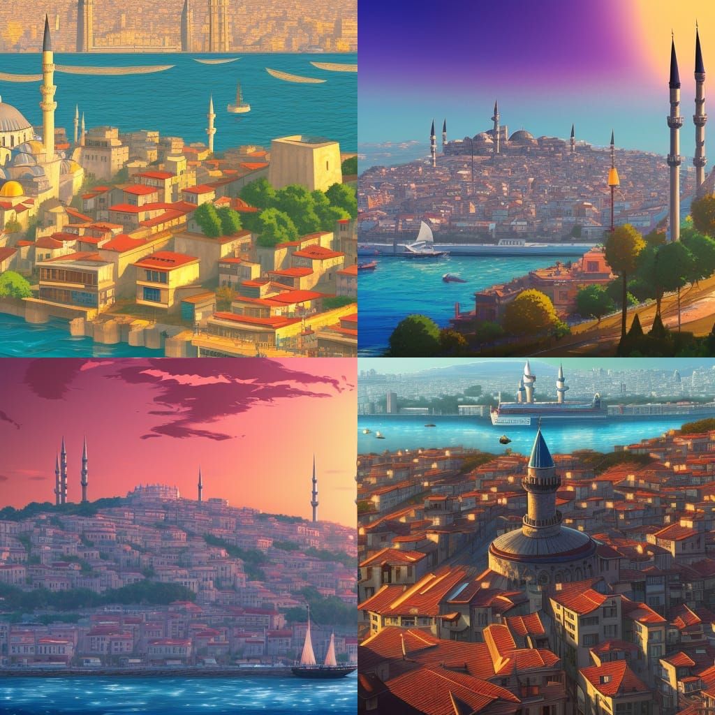 Istanbul Landscape: Galata Tower in Anime Style