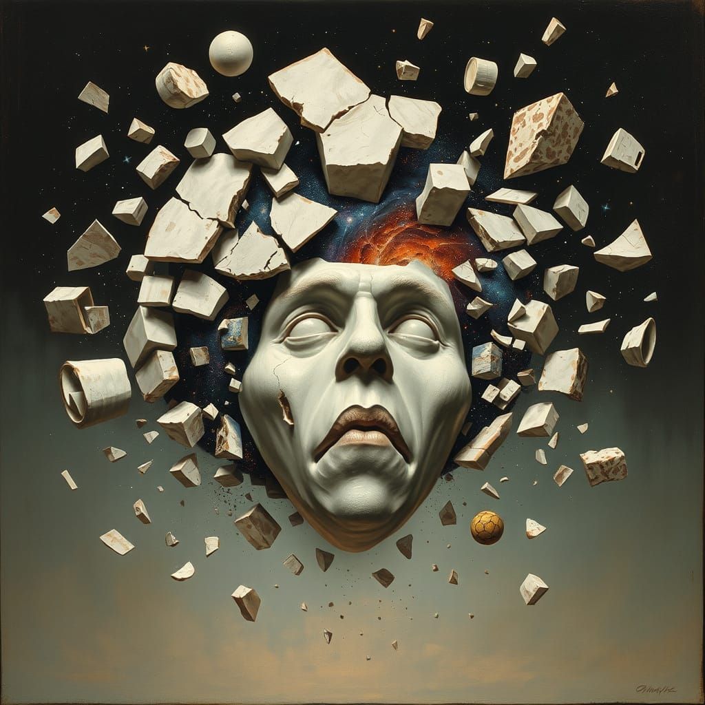 Surreal Ceramic Witch Head Exploding into Galaxy, Dutch Mast...