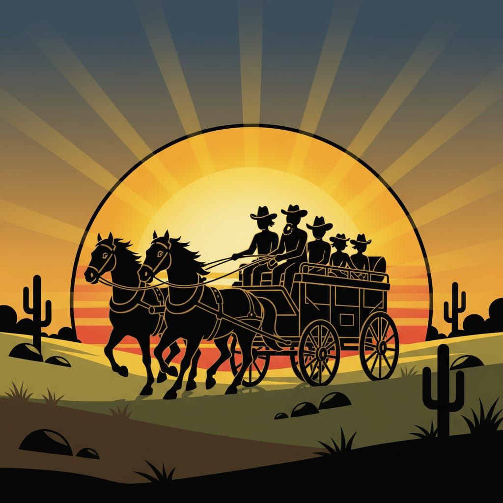 Silhouette Horse Wagon at Golden Sunset