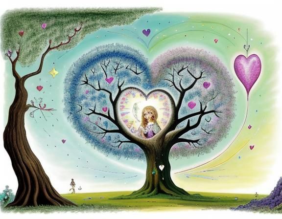 Surreal Heart Tree in Magical Fantasy Landscape