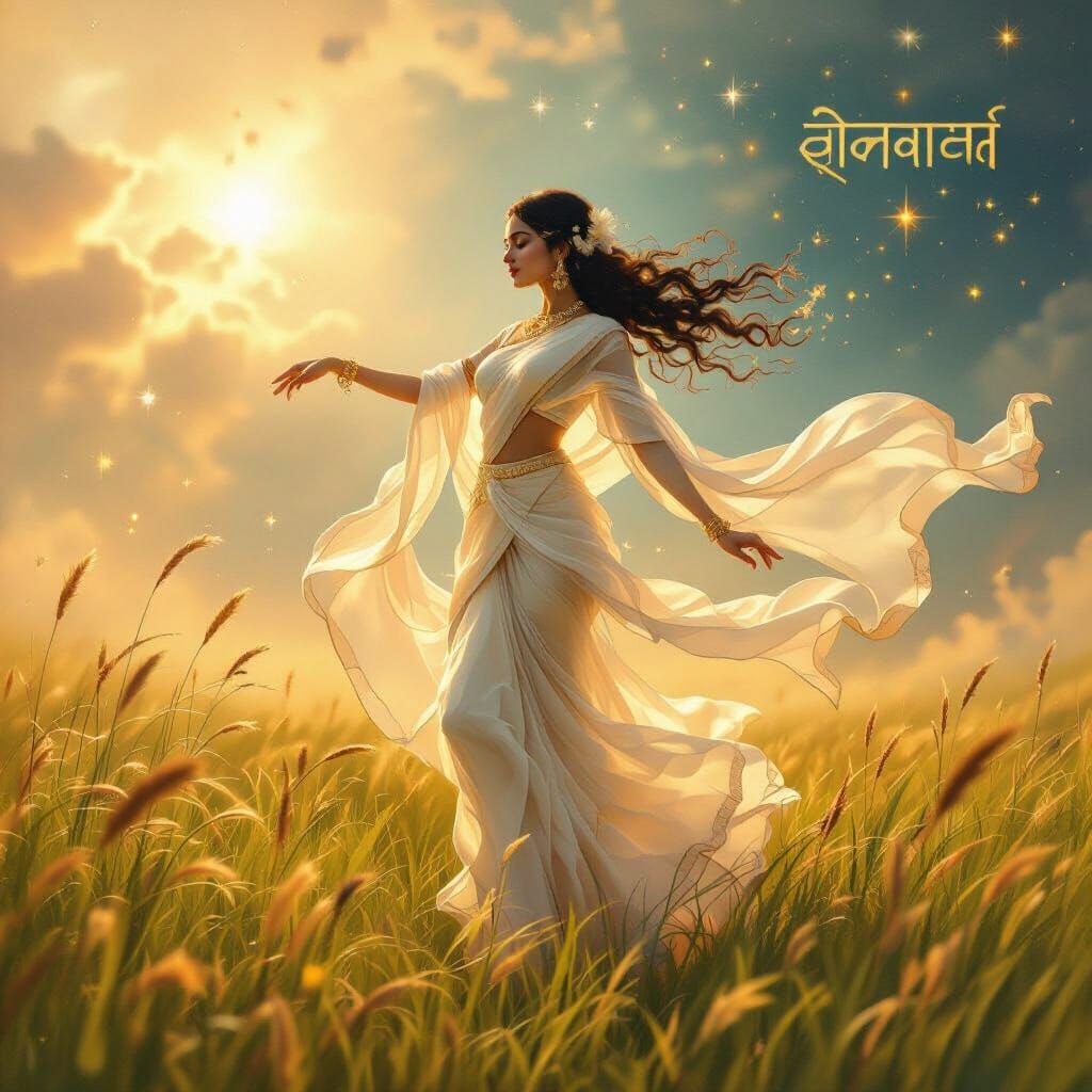 Ethereal Wind Spirit Dances in Autumn Air as Gouache Paintin...