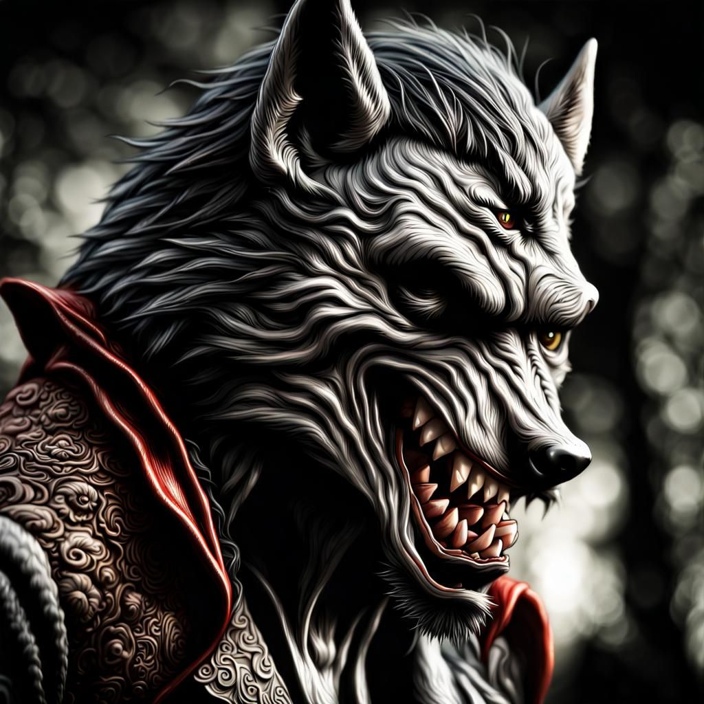 Hyperrealistic Werepire Portrait: Howling Harry in High Deta...