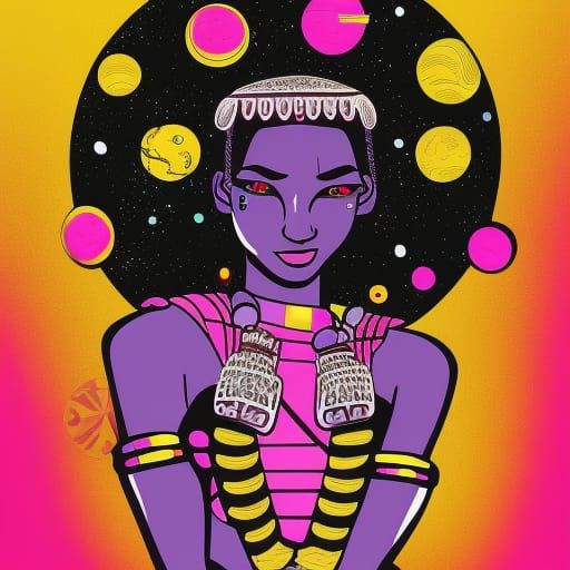 African Princess in Spaceships: Pop Art Digital Illustration