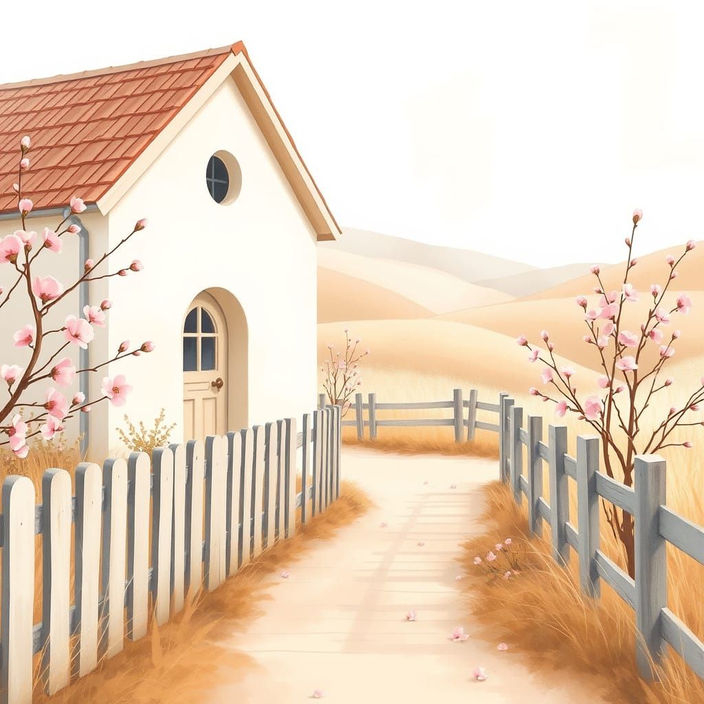 Whimsical Pastel Country House Scene