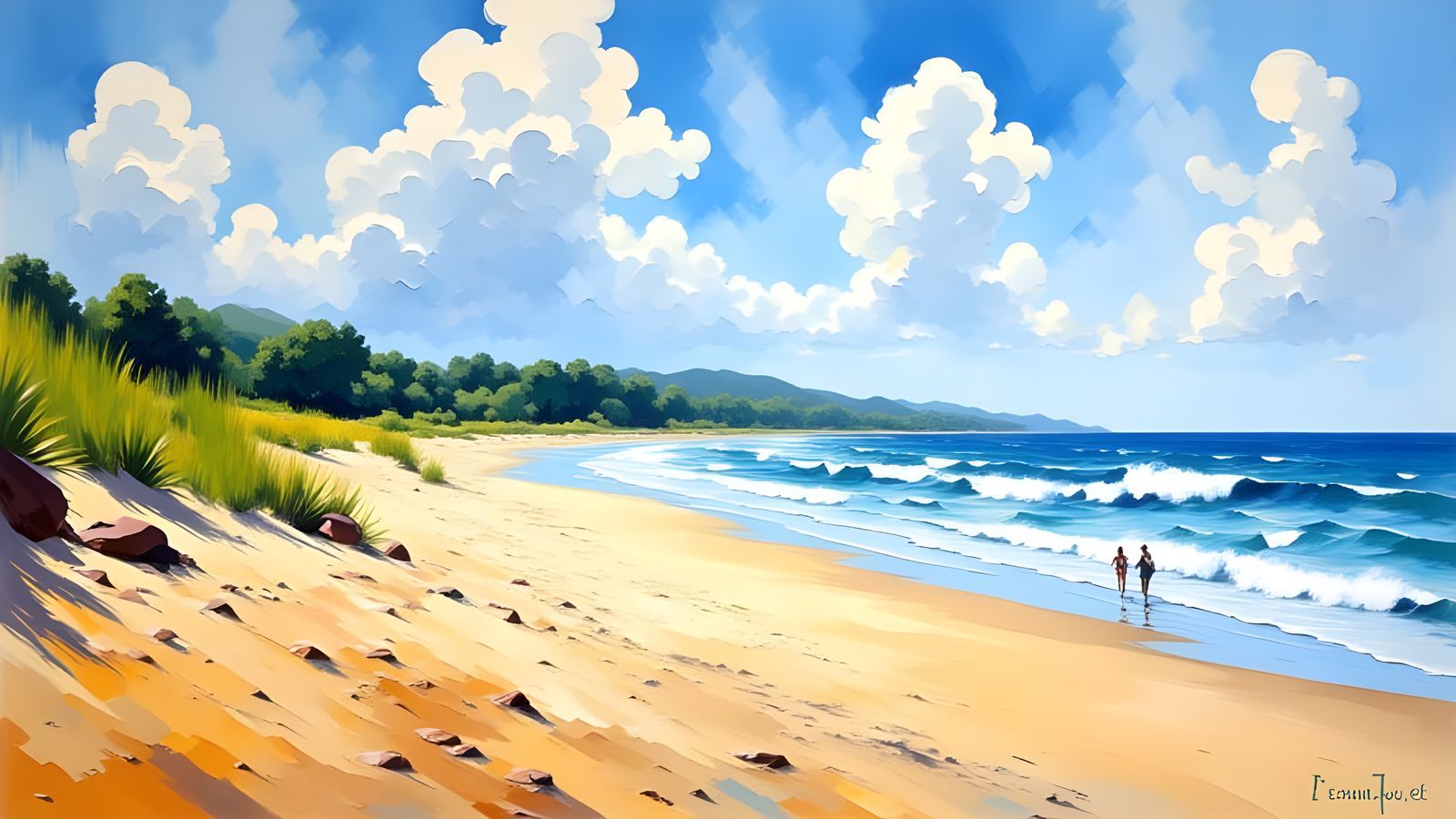 Impressionist Summer Beach Scene in New England