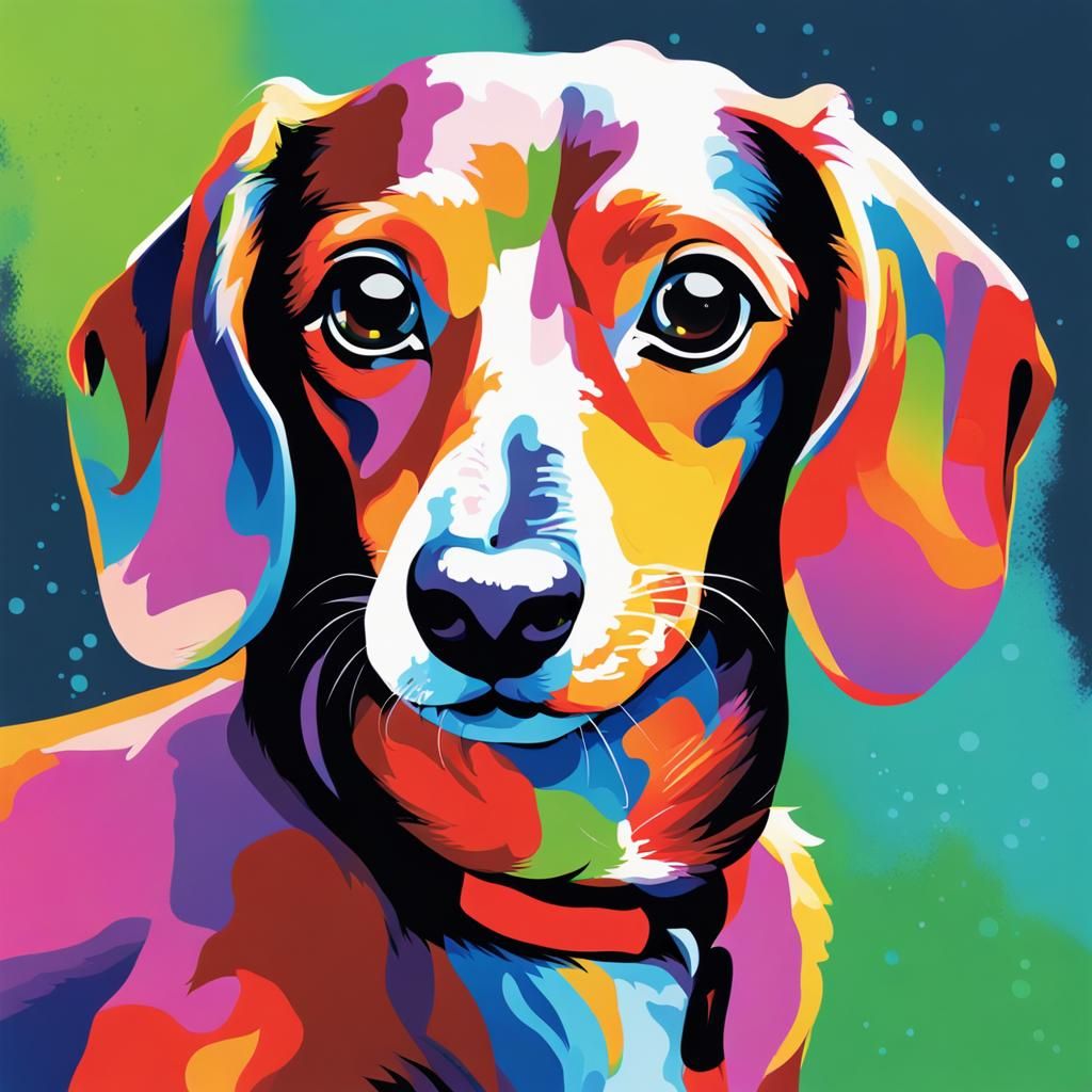 Dachshund in Acrylic Art with Complementary Colors