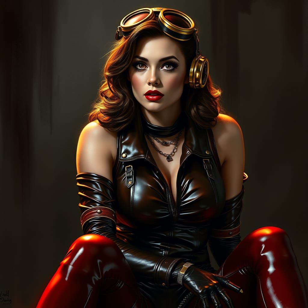 Steampunk Pin-Up Woman in Latex and Brass