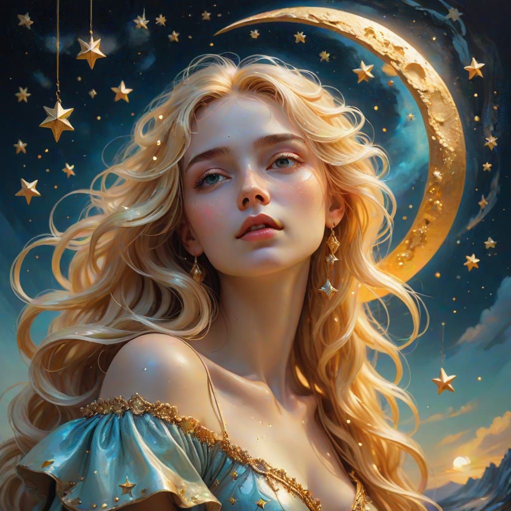 Golden Goddess Ascends a Melting Moon in Vibrant Surrealist ...