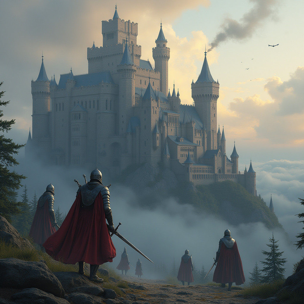 Medieval Castle with Regal Guards: A Digital Matte Painting