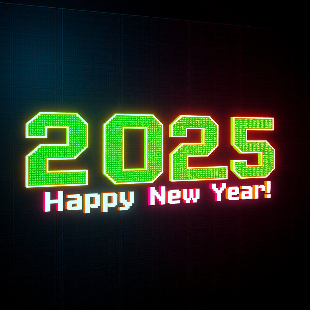 A blocky pixelated font styled like an old-school video game...