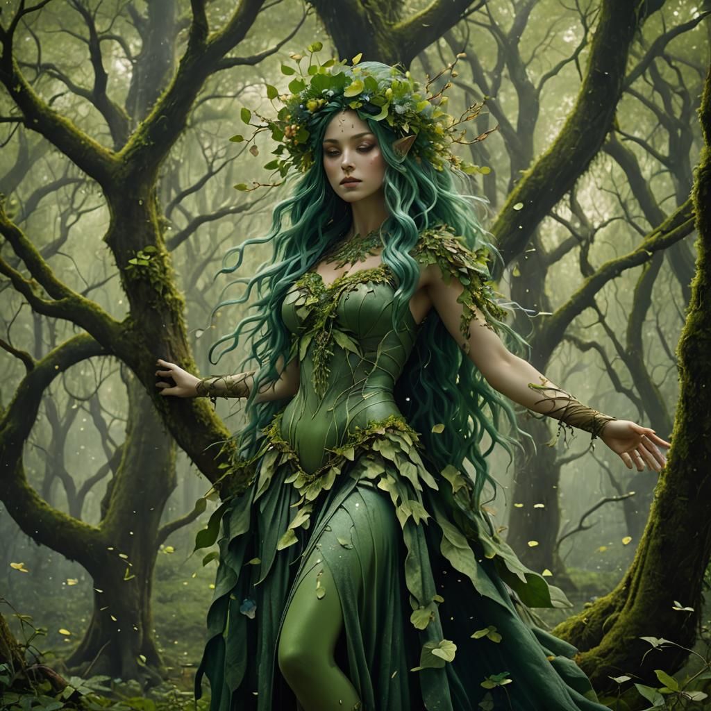 Enchanted Forest Dryad in Harmony with Nature