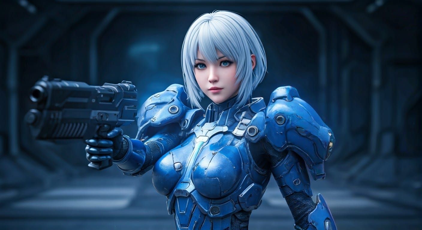 Epic Anime Warrior in Futuristic Space Armor