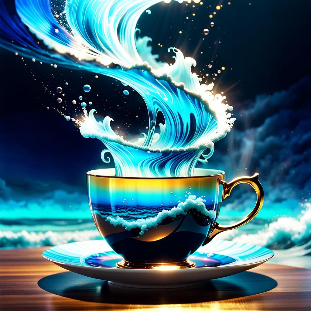 Ocean Waves Pouring From Teacup: Anime Fantasy