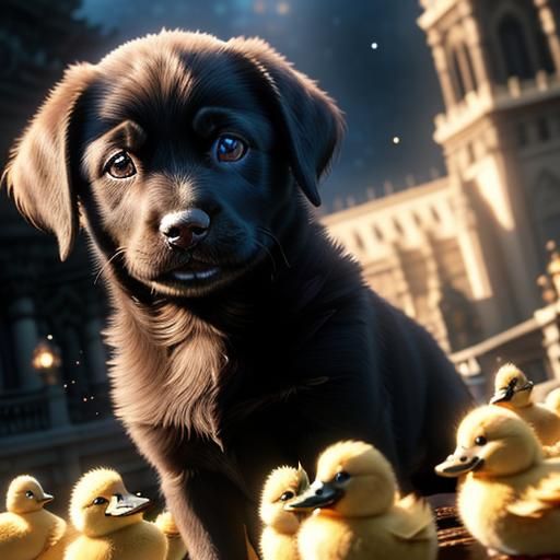 Playful Labrador Puppies and Ducklings by Botero