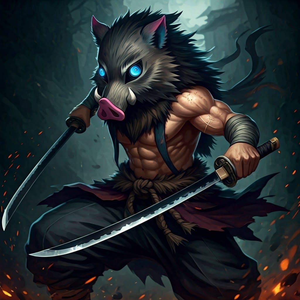 Fierce Boar Mask Warrior Ready to Strike