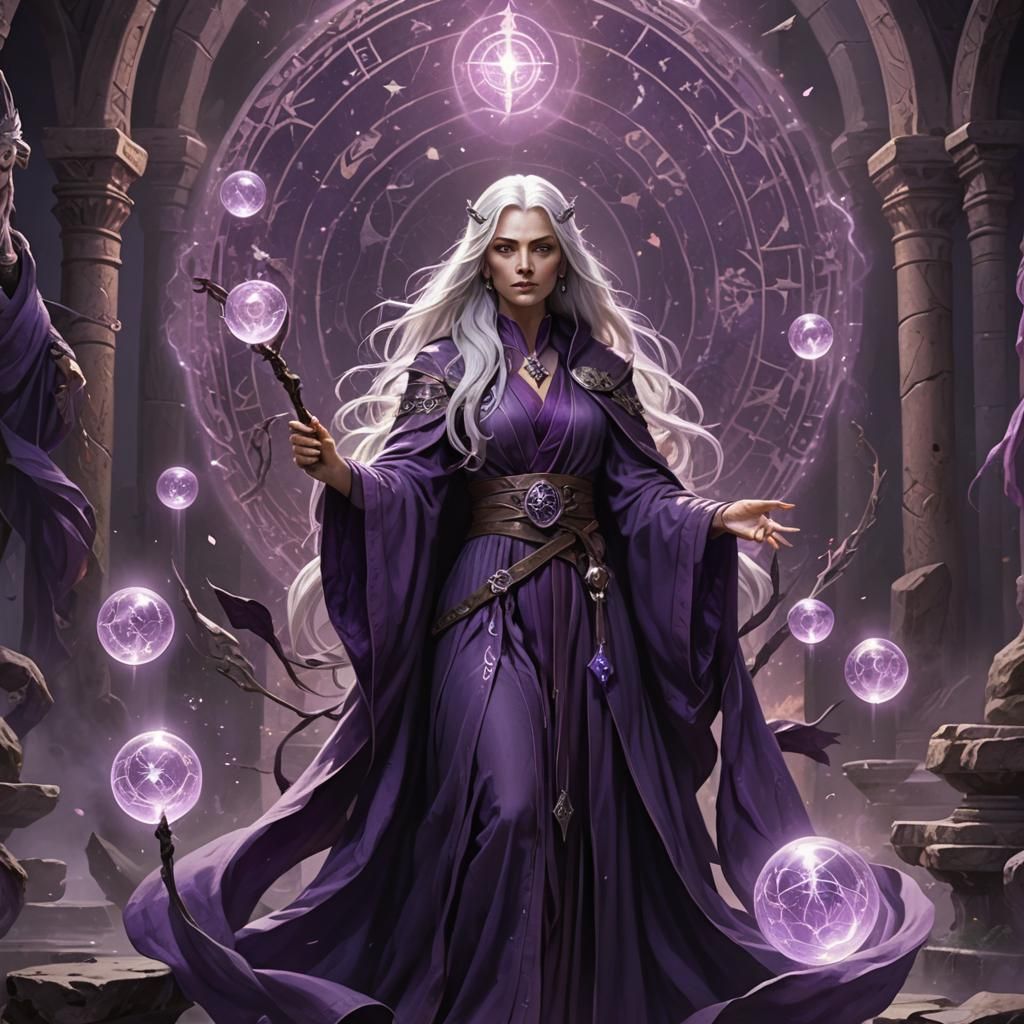 Enchantress in Purple Sanctuary with Amethyst Staff