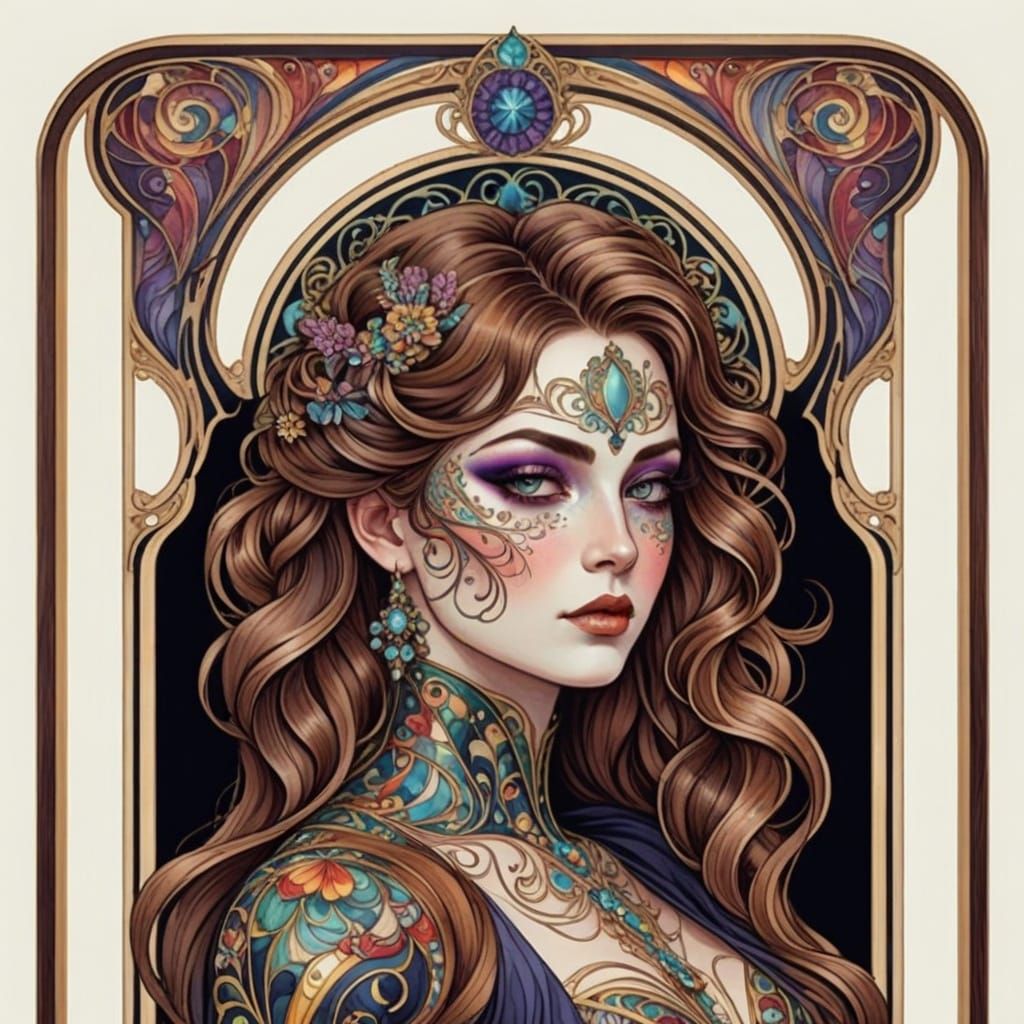 Elegant Art Nouveau Lady in Vibrant Color