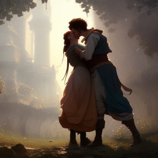 Prince and Peasant Kiss: Detailed Digital Art