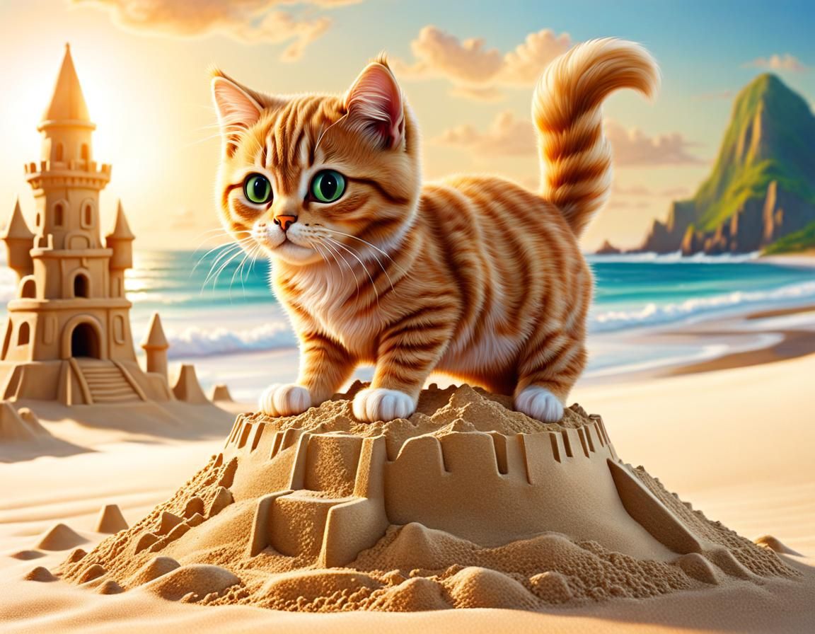 Cat vs. Sand Castle