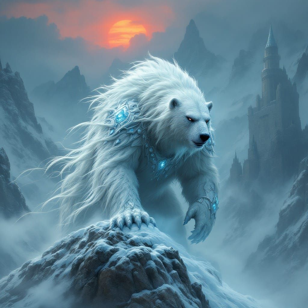 Gargantuan Polar Bear Guardian in Snowy Mountain Fortress