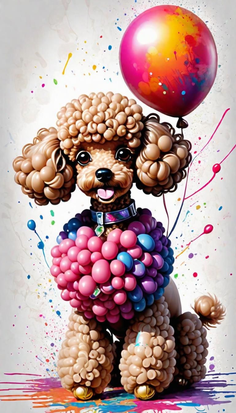 Whimsical Balloon Poodle in Vibrant Digital Art Style