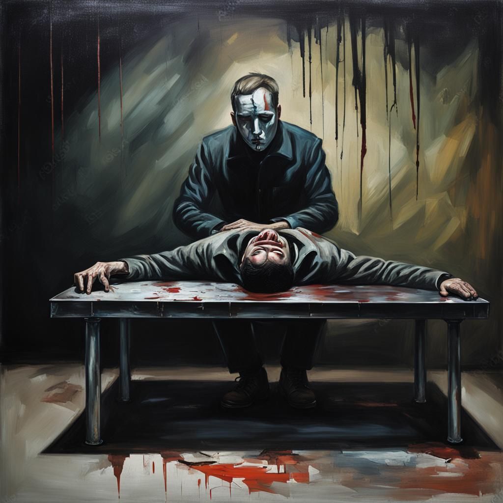 Tortured Man in Dark Room Painting