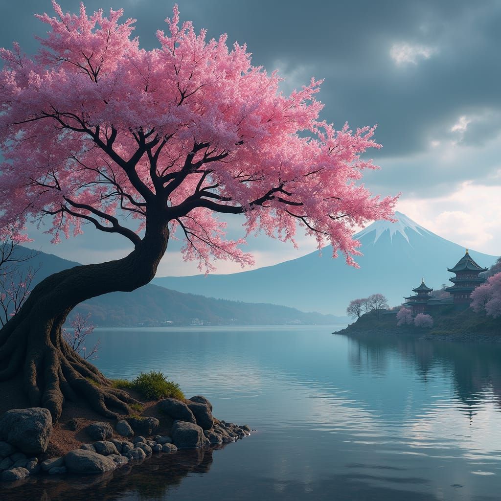 Jeweled Sakura Tree by Stormy Lake