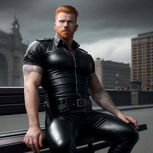 Ginger Muscle Man in Leather, Tom of Finland Style