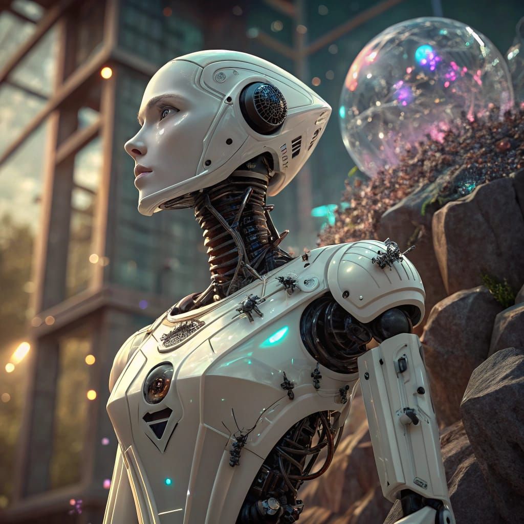 Futuristic Robot with Intricate Circuitry and Metallic Cryst...