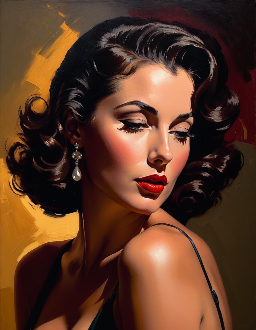 Glamorous Italian Model in Oil Painting Style