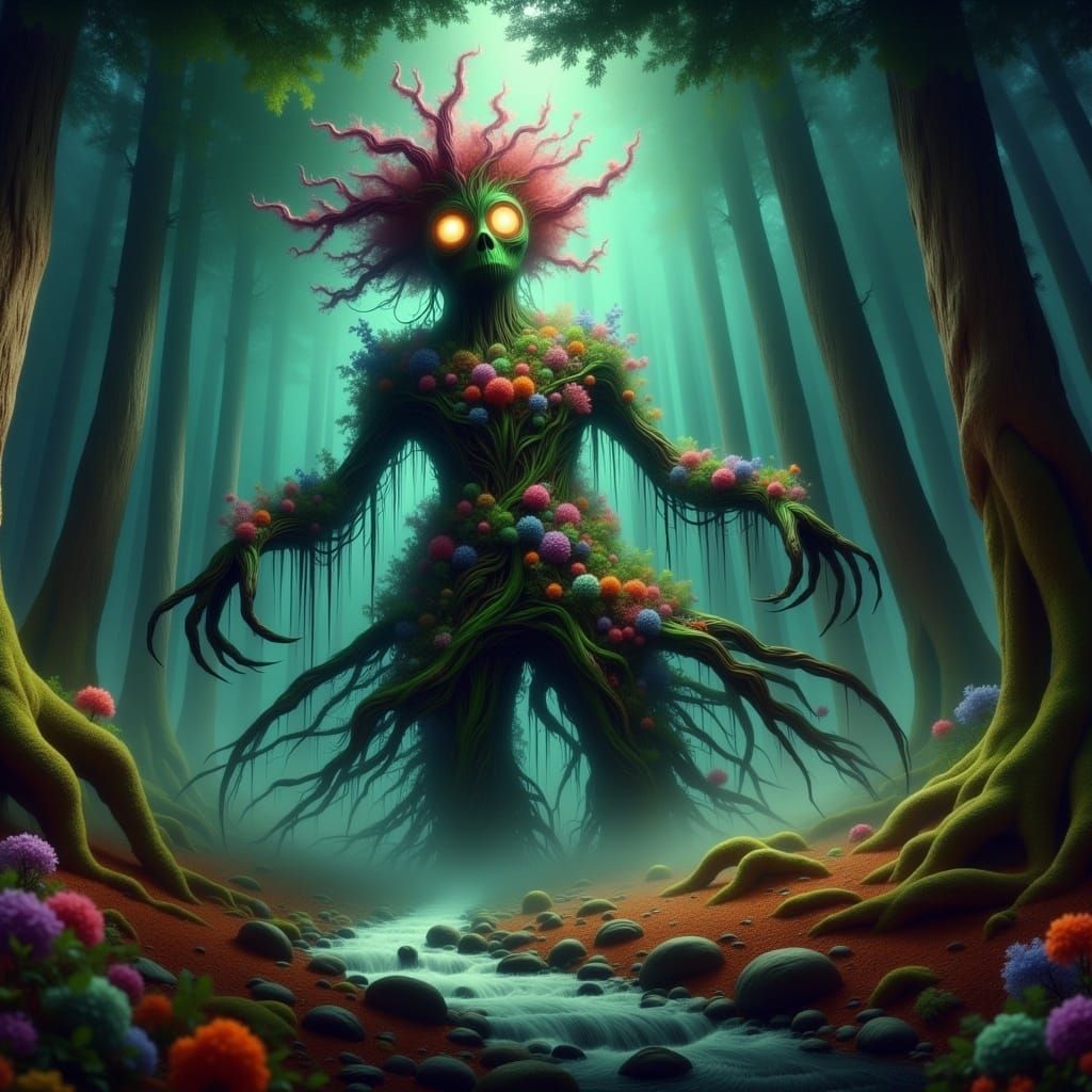 Enchanted Forest Scarecrow with Glowing Eyes