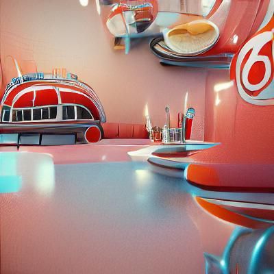 Nostalgic 1950s Diner Interior: Detailed Matte Painting