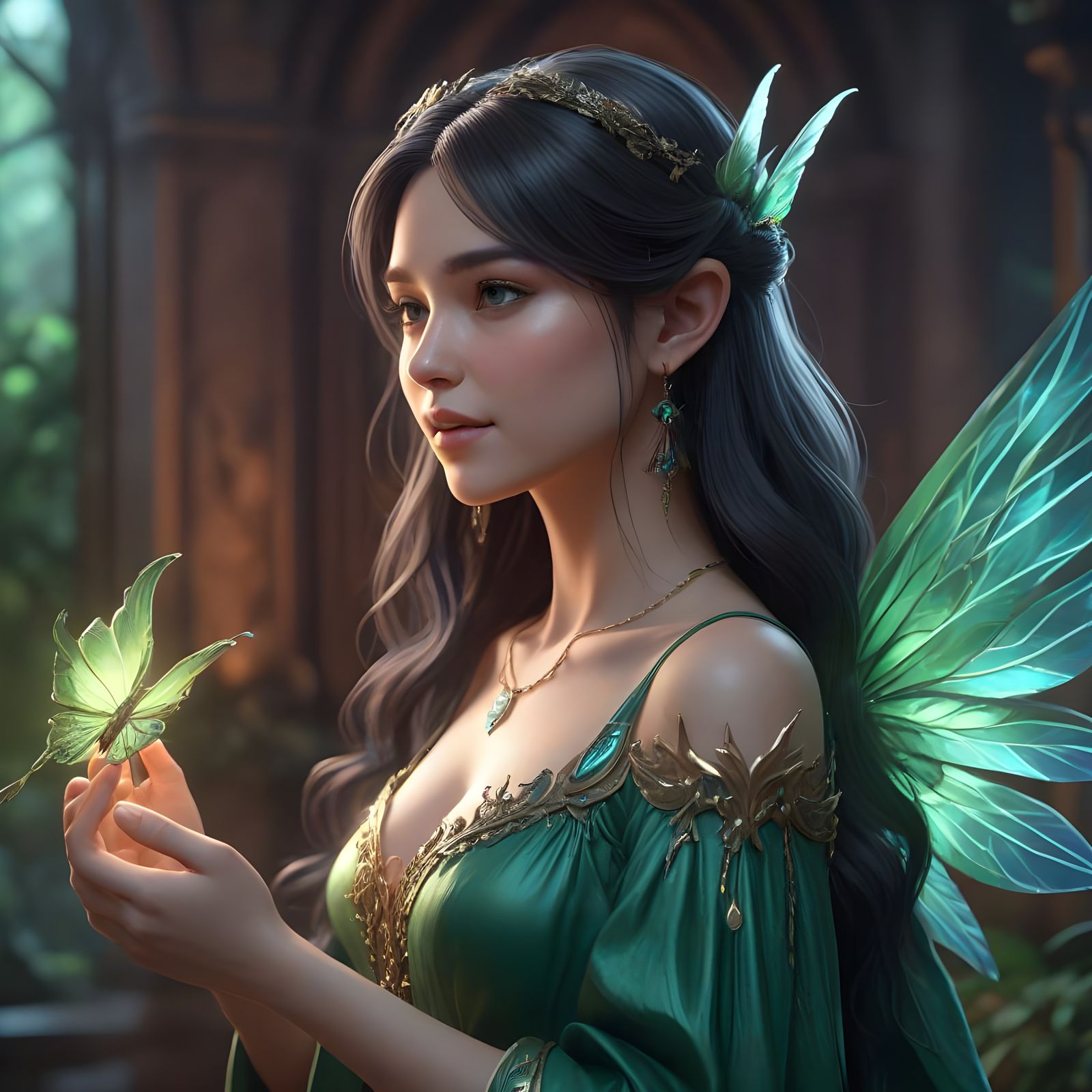 Whimsical Faerie in Emerald Splendor