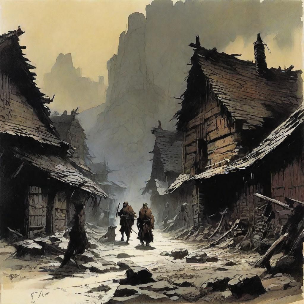 Grisly Grimdark Village Inspired by Frazetta