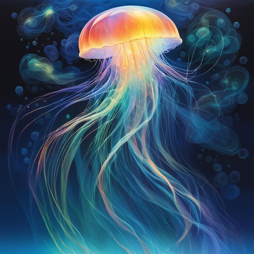 Ethereal Forms Radiate from Serene Figure's Mind