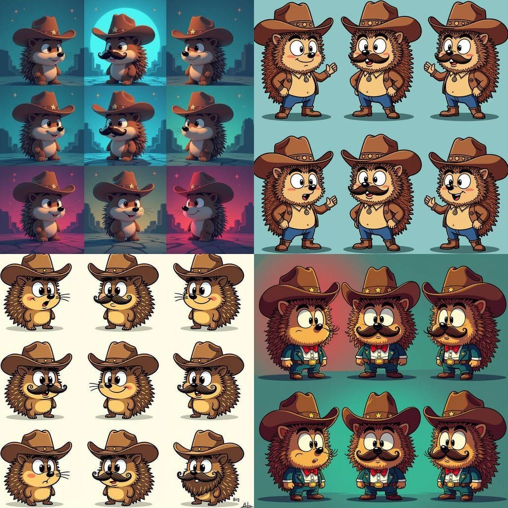 Cartoon Hedgehogs in Various Poses: Line Art Illustration