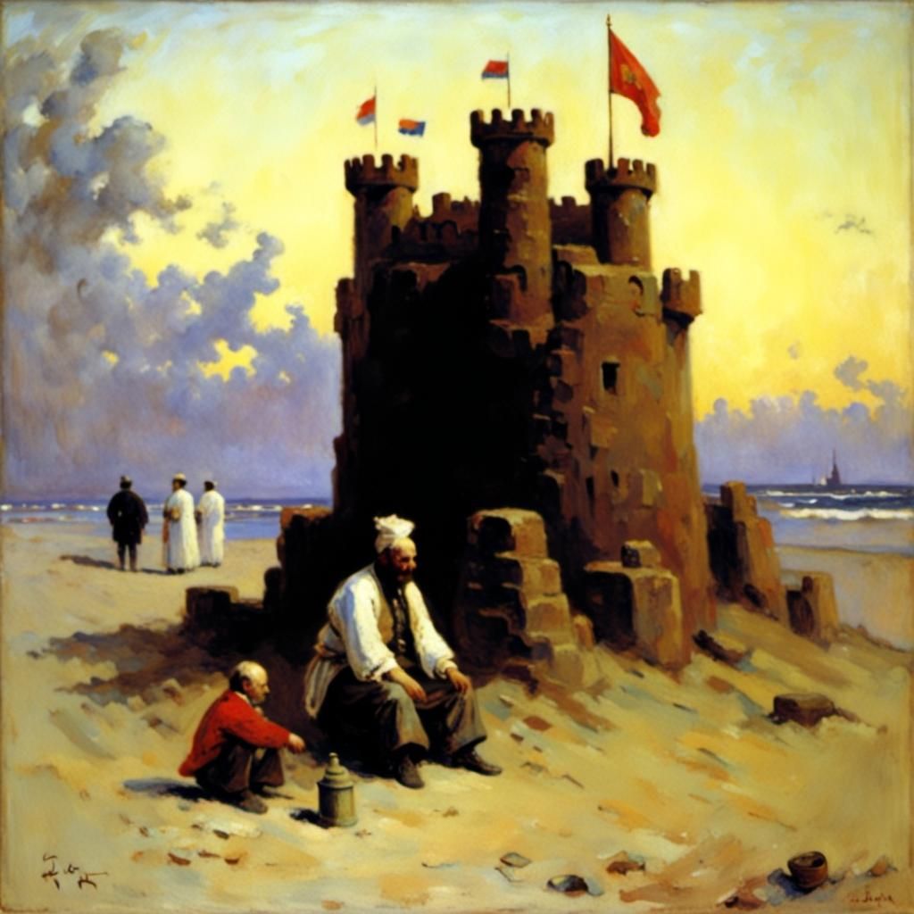 Boar Building Sandcastle in Classical Style