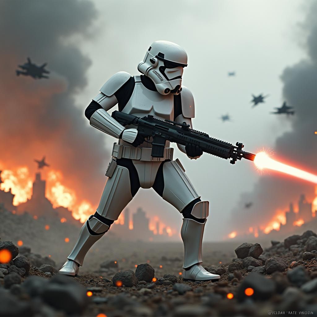 Stormtrooper Battle Scene in Cyberpunk Style