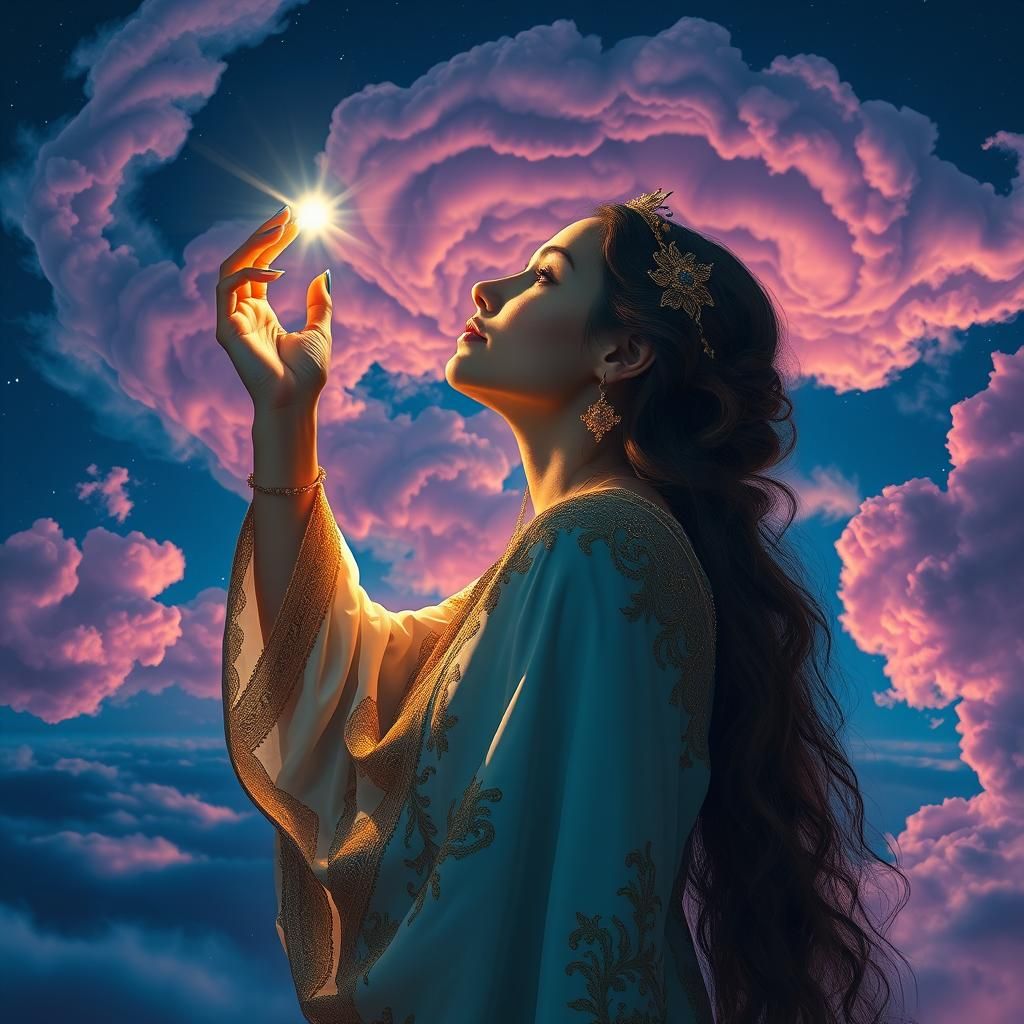 Mystical Woman Touches a Twinkling Star