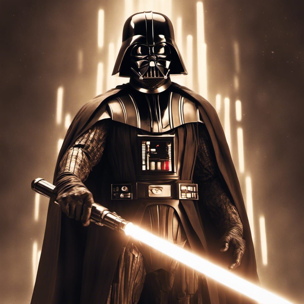 Darth Vader Lightsaber Portrait in Sepia Polychromatic Style