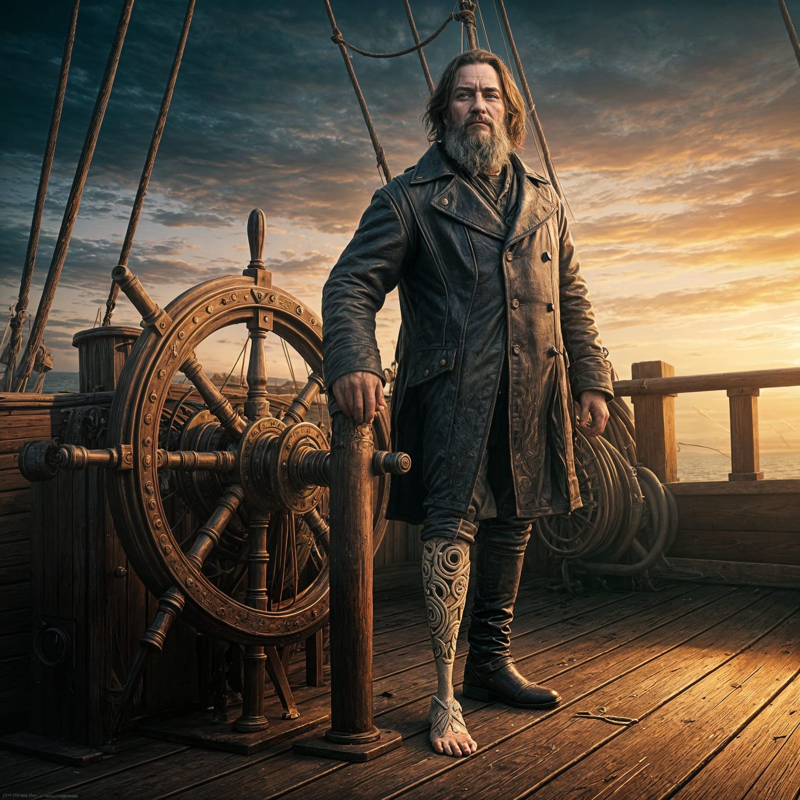 Captain Ahab on the Pequod: Hyperrealistic Concept Art