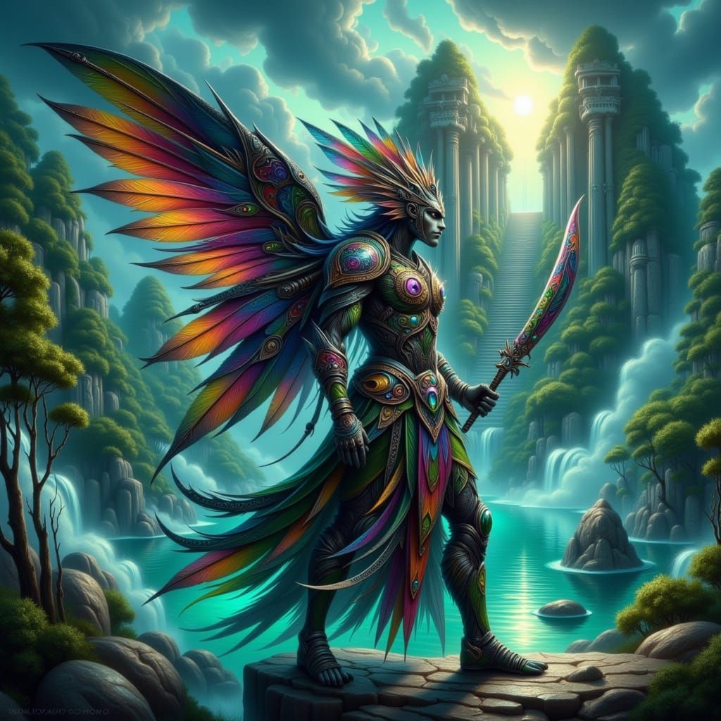 Mythical Warrior in Futuristic Aztec Armor