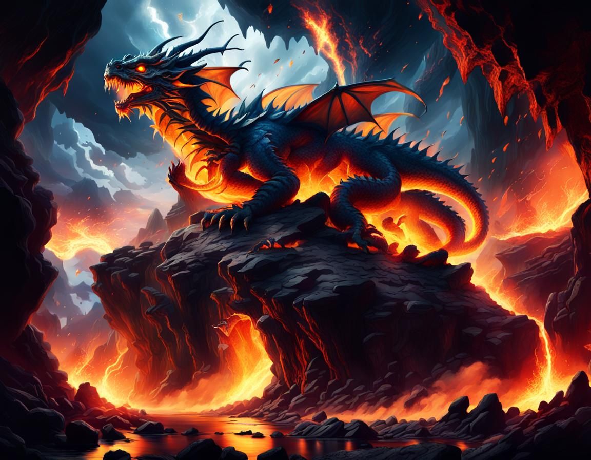 Dragon's Fiery Escape: A Fantasy Art Piece