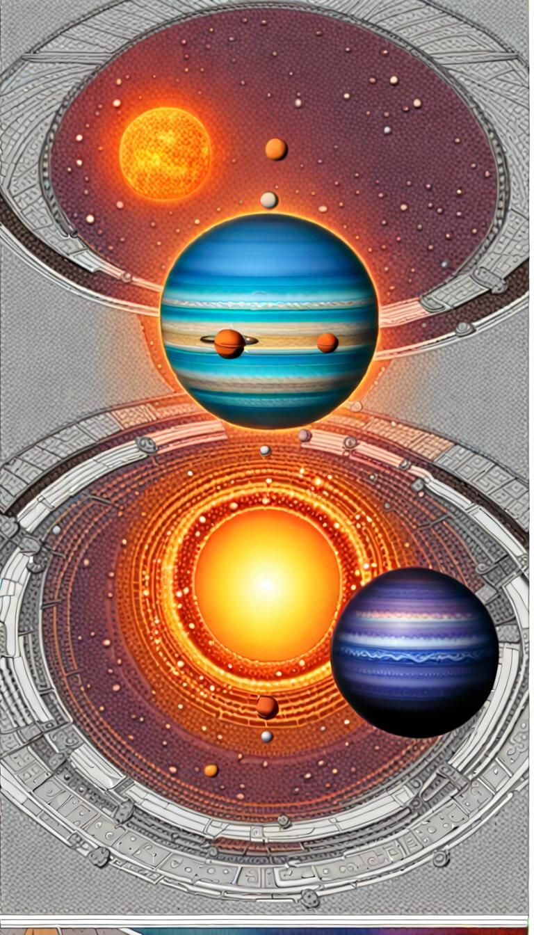 Vibrant Solar System with Iridescent Planets in 3D
